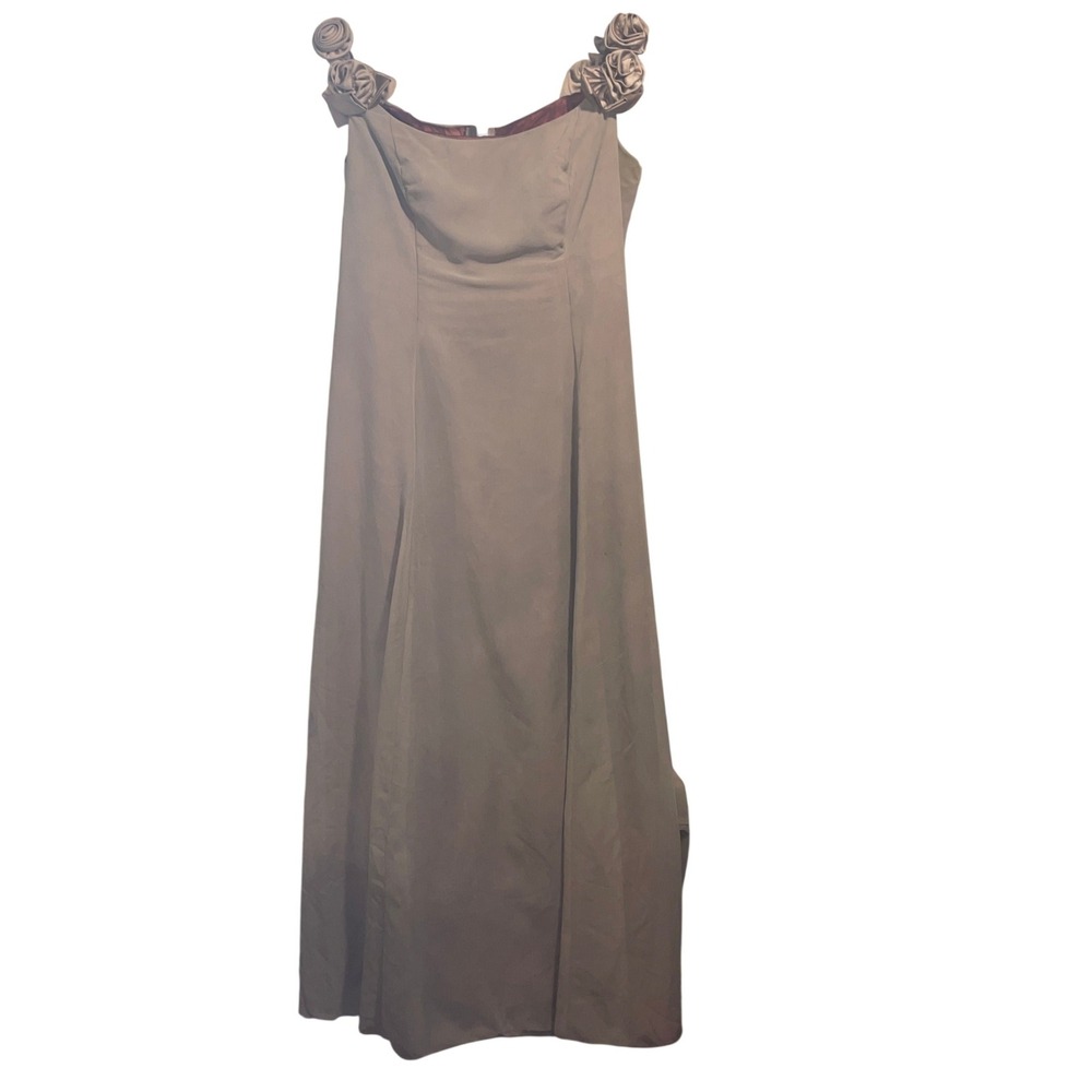 New Image Vintage Rosette Strap Maxi Dress Taupe Pink Size 20 Formal Gown 90s